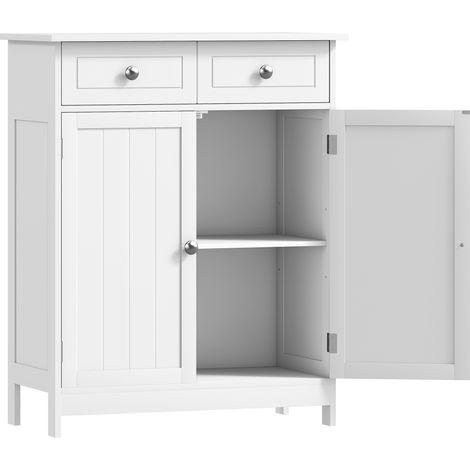 Meuble de salle de bain, unité de rangement avec 2 tiroirs, portes doubles et étagère réglable, 60 x 30 x 75 cm, blanc (1/5)