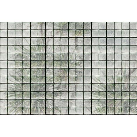 Papier peint panoramique palmier arbre nature Tapisserie panoramique à motif carreau blanc Papier peint panoramique vert & blanc chambre adulte (1/2)