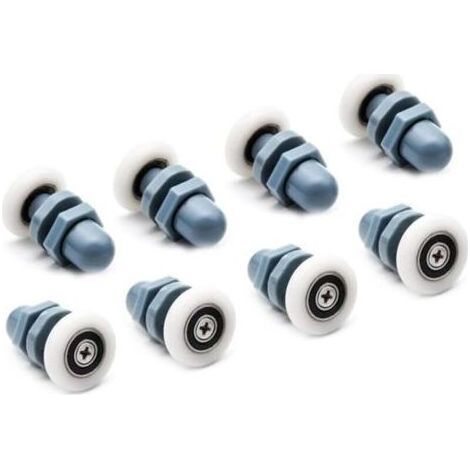 Juego de 8 rodillos para puerta de ducha, rodillos de repuesto para puerta de ducha en plástico, nailon y acero inoxidable, 20 mm de diámetro, gris. (1/4)
