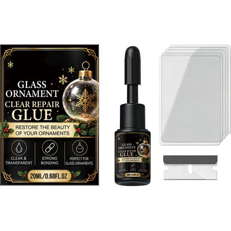 Colle pour décorations de Noël en verre, kit de réparation des rayures, pour fenêtres, ampoules et vitres de voiture. 20 ml + 5 films durcisseurs + 1 lame. (1/5)