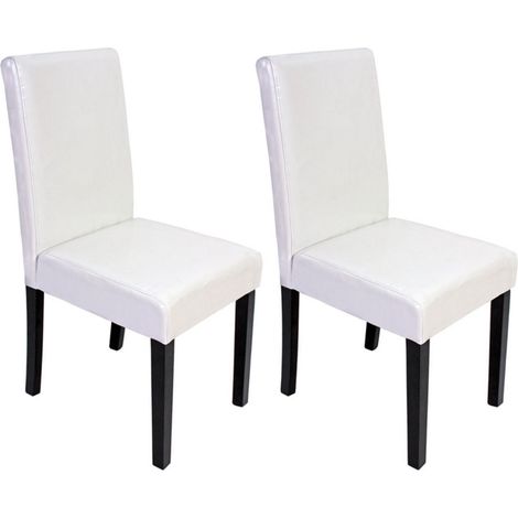 Lot de 2 chaises de salle à manger dossier haut cuir blanc bois massif foncé 040007336 (1/4)