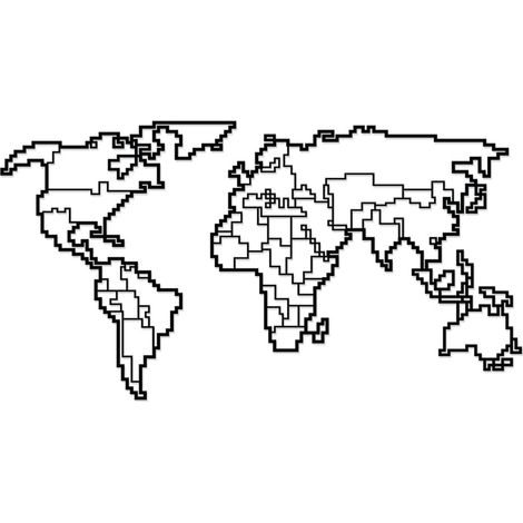 Decorazione Artistica Mappa Mondo Pixellata Metallo Nero da Parete 100 x 52H cm (1/3)