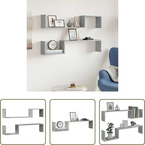 Étagère décorative - Étagères murales 2 pcs gris béton 100x15x20cm bois d'ingénierie (1/5)