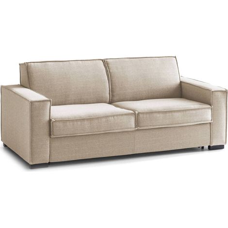 Talamo Italia Schlafsofa Addolorata, 3-Sitzer-Sofa, 100% Made in Italy, Wohnzimmersofa mit drehbarer Öffnung, aus gepolstertem Stoff, mit schmalen Armlehnen, Cm 200x95h90, Beige