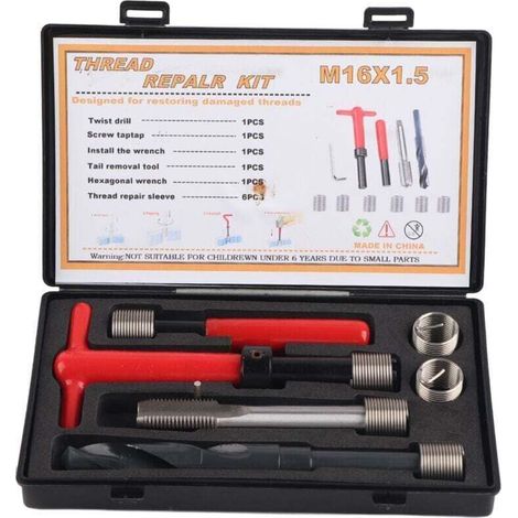 Kit de réparation de filetage 11 pièces, outil d'insertion fileté pour clé à taraud torsadée en acier inoxydable 1.5D de longueur 1.5D, kit de réparation Helicoil de conversion d'unités métrique (1/4)