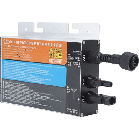 Onduleur solaire miniature 500 W à onde sinusoïdale avec protection contre les surintensités, en alliage d'aluminium, 220 V CA, raccordé au réseau pour panneaux solaires. (1/5)