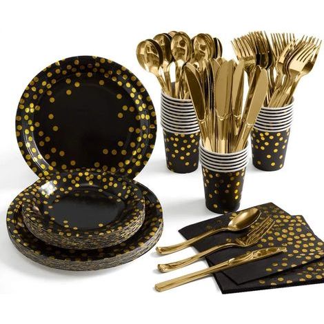 175-teiliges wiederverwendbares Besteckset, Geburtstagsteller, Pappbecher, Servietten, Tischdecke, Besteck, Löffel, Geschenke für Kinder, Hochzeiten, Babypartys, Weihnachten (1/5)