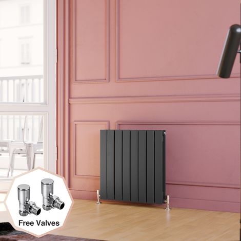 ELEGANT 600 x 600 mm Anthracite Designer Column Efficient Radiator Double Designer Flat Panel Heater Radiators + Angled Radiator Valves (1/5)