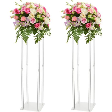 Supports à fleurs transparents, centres de table de mariage, Vases en acrylique, colonne géométrique florale (1/5)