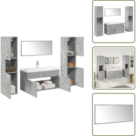 vidaXL 5-tlg. Badmöbel-Set Betongrau Holzwerkstoff (1/5)