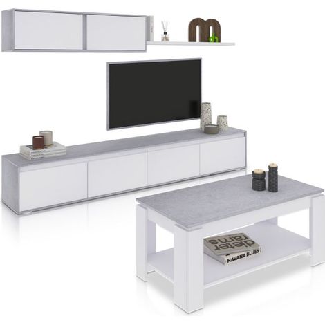Pack salón con mesa de centro Arlet Plus Blanco Artik (Blanco Mate) - Gris Cemento (ancho) x 43cm (alto) (1/5)