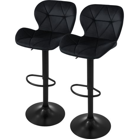 ML-Design Set di 2 Sgabelli da Bar Rivestimento in Velluto Nero Sedia da Bancone Regolabile in Altezza 59-79 cm Girevole a 360° Sgabello Alto da Cucina Sedie da Bistrot con Schienale e Poggiapiedi (1/5)