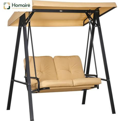 HOMAIRE Hollywoodschaukel 3-Sitzer Gartenschaukel avec toit solaire ajustable, banc suspendu supportant jusqu'à 220kg, pour jardin et terrasse, beige (1/5)