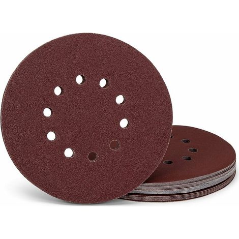 VURAHOME - Lot de 25 disques abrasifs professionnels - 10 trous - Diamètre : 225 mm - Grain 40 - Pour ponceuse à col long - Feuilles abrasives - Papier abrasif - Patins abrasifs, (1/3)