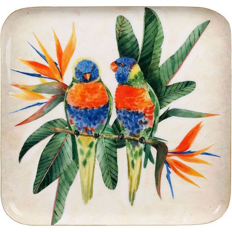 Plateau fer carré Oiseaux bleus 27x27cm (1/3)