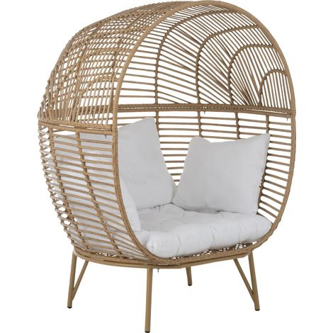 Fauteuil acier effet rotin naturel BINO - Un cocon design-Beige (1/5)