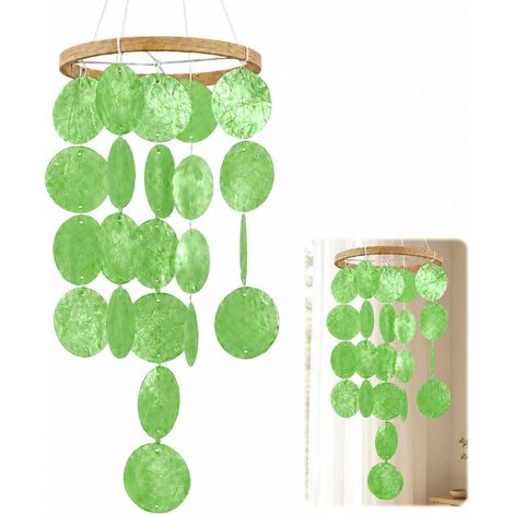 Windspiel Muscheln Grün Boho Deko Handarbeit für Garten & Balkon