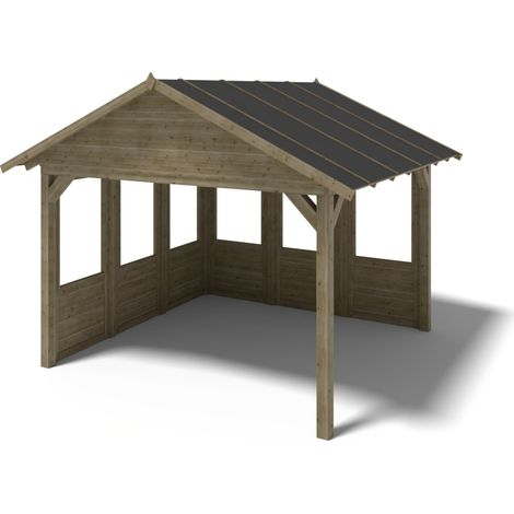 Gazebo da giardino in legno pergola 4.04x4.04 m con pannelli - Impregnata - ALT126 (1/5)