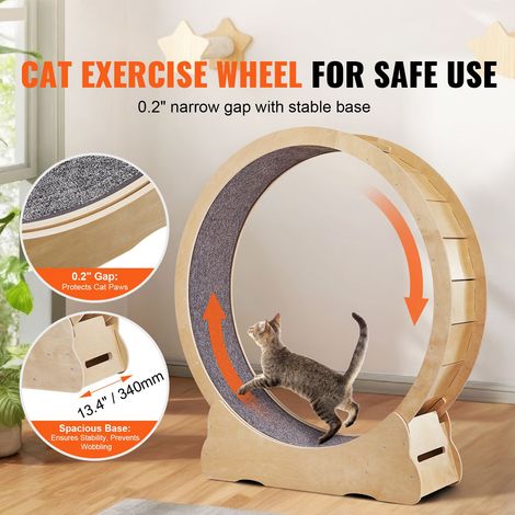 Roue d'exercice pour chat en bois, grand tapis roulant 132 cm avec moquette amovible et jouet, pour course training intérieur, convient à la plupart des chats (1/5)