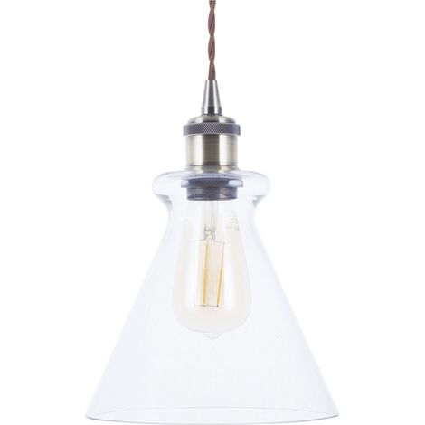 Lampadario in Metallo Color Ottone e Vetro Trasparente Stile Industrial Bergantes (1/5)