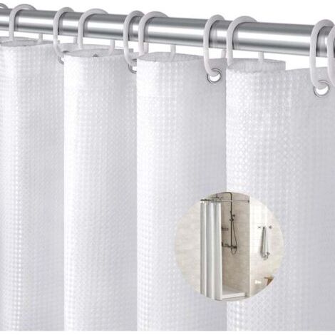 Pair Waschbarer, wasserdichter und schimmelresistenter Waffelpiqué-Duschvorhang mit Aufhängeschlaufe, 180 x 90 cm, geeignet für Dusche oder Badewanne (weiß)