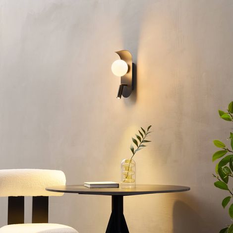 Applique noire tendance avec interrupteur liseuse et verre - Matalia (1/5)