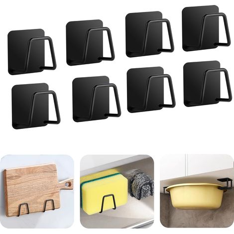 Lot de 8 Porte-éponges pour évier, Porte-éponges de Cuisine en Acier Inoxydable, Support de Rangement Auto-adhésif sans perçage, Support de Rangement pour Cuisine et Salle de Bain (1/5)