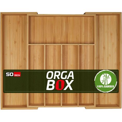 ORGA-BOX UNIVERSAL Besteckkasten aus Bambus verstellbar für Schubladentiefe 473 mm (Innenmaß) für Schrankbreite 500 - 600 mm bis 7 Fächer