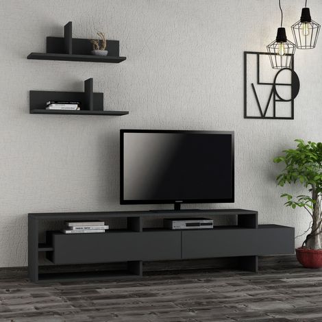 TV-Möbelset Gara Anthrazit Melamin 180x42x32 cm (1/4)