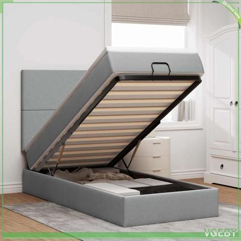Lit ottoman - 3313050 - Matelas 100x200 cm - Tissu gris clair - Rangement hydraulique (1/5)