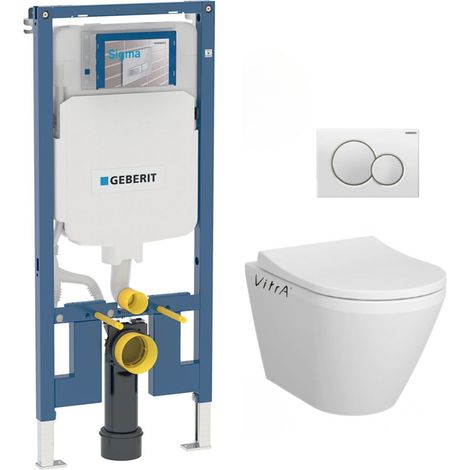 Pack WC Bati-support Geberit UP720 extra-plat + WC sans bride Vitra Integra avec fixations invisibles + Abattant softclose + Pla (1/5)