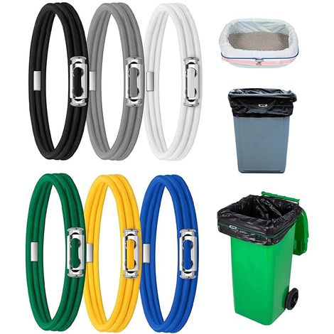 Lot de 6 bandes élastiques pour poubelles de cuisine de 13 à 30 gallons - Bandes élastiques durables pour maintenir les sacs poubelle en place (6 couleurs)