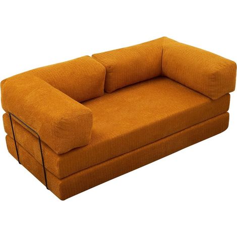 Canapé convertible 3 places en tissu bouclé orange - Pablo (1/5)