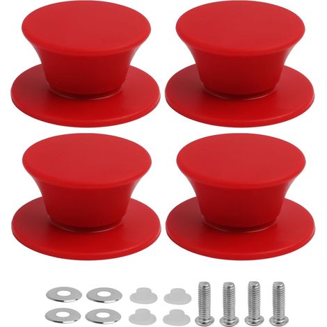 Lot de 4 Poignées de Couvercle Casserole en Silicone, Boutons de Rechange Universels Résistants à la Chaleur Sans BPA Avec, vis et Joints en Acier Inoxydable (Rouge)