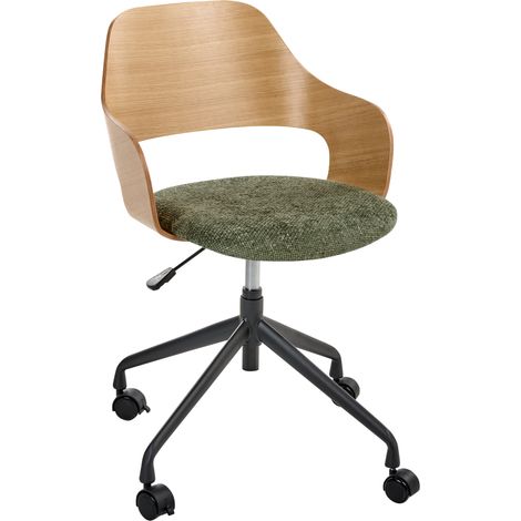 Silla de oficina elegante función giratoria ajustable madera contrachapada asiento de tela de poliéster marrón claro y verde Novato