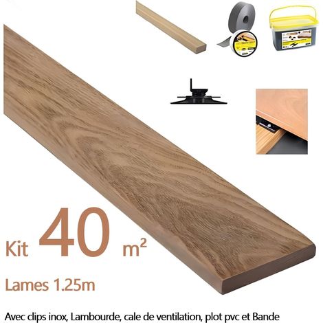 Kit complet terrasse 40m² en bois exotique Cumaru Longueur de lames 1250mm (1/5)