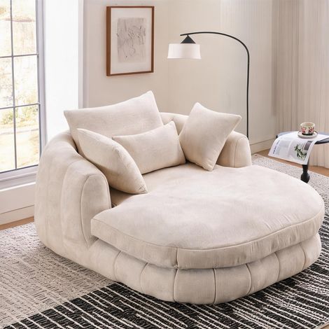 Fauteuil Chaiselongue en Chenille Blanc pour Salon (1/5)