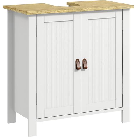 meuble de rangement pour salle de bain à deux portes avec étagères intérieures réglables en hauteur dimensions : 60 x 30 x 60 centimètres de couleur blanche