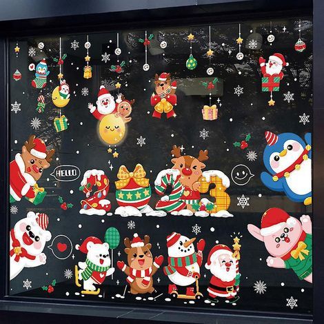 Adesivi decorativi natalizi, decorazioni natalizie per vetrine di centri commerciali, adesivi elettrostatici di Babbo Natale e pupazzo di neve (1/5)