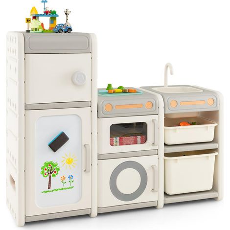 Organisation optimale : Meuble de rangement enfant avec tableau magnétique et bacs à jouets pour tout-petits - Gris (1/5)