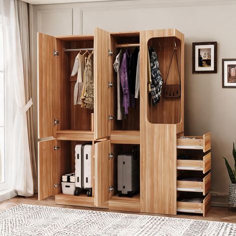 Armoire-penderie coloris natural bois en bois 140 x 40 x 170 cm (1/5)