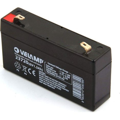 VELAMP 23720 Batteria Ricaricabile Piombo, Attacchi Faston F1, 6 V, 1.3 Ah, Nero (1/5)