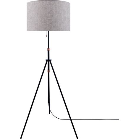 Paco Home Lampadaire Salon Réglable 122-176cm Interrupteur Abat-Jour Tissu Câble Textile E27  Gris (Ø45.5 cm),  Lampadaire blanc/alu brossé + source