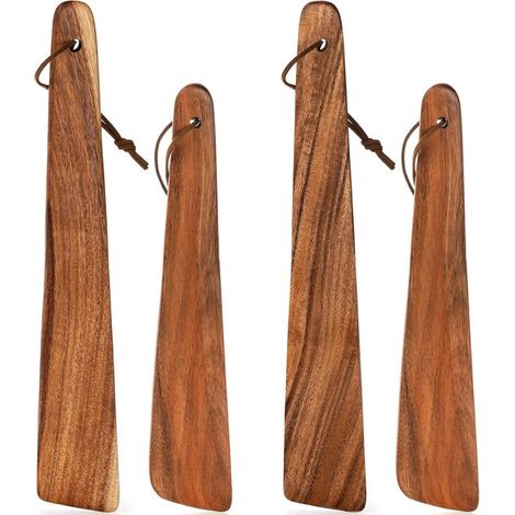 Juego de 4 espátulas de madera - Madera de teca - 25 cm y 30 cm - Para sartenes de hierro fundido - Para voltear, servir y raspar (1/4)