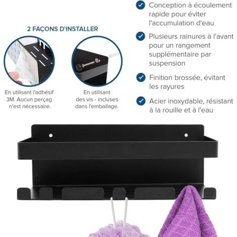 Duschablage ohne Bohren – Duschhalterung mit 3M-Klebeband in schwarzem Edelstahl – Seifenschale & Shampoo-Aufbewahrung – Wandmontiertes Badezimmerregal & Organizer ohne Bohren
