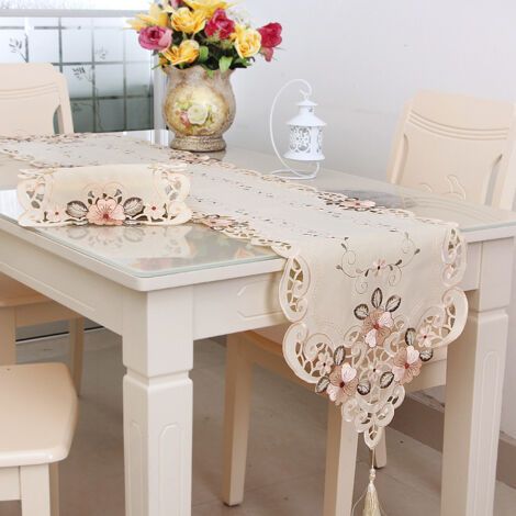 Tischläufer, Tischdekoration Vintage, bestickt mit Blumen (40x150cm) (1/5)