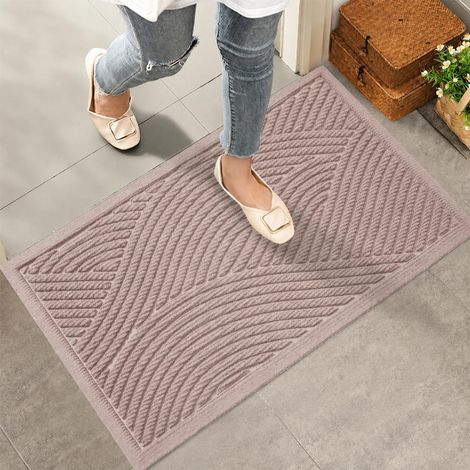 Paillasson 43 x 76 cm pour intérieur et extérieur - Antidérapant - Lavable - Imperméable - Pour entrée, porte d'entrée, terrasse, couloir, jardin - Marron (1/5)