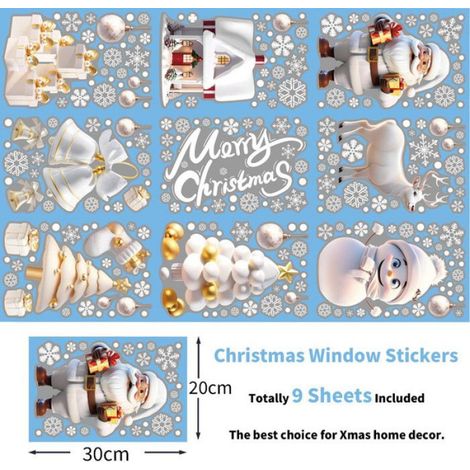 Autocollants Fenetre - Deco Noel Electrostatique PVC Reutilisable - Pour Vitre Porte Miroir - 9 Feuilles 20 x 30 cm (1/5)