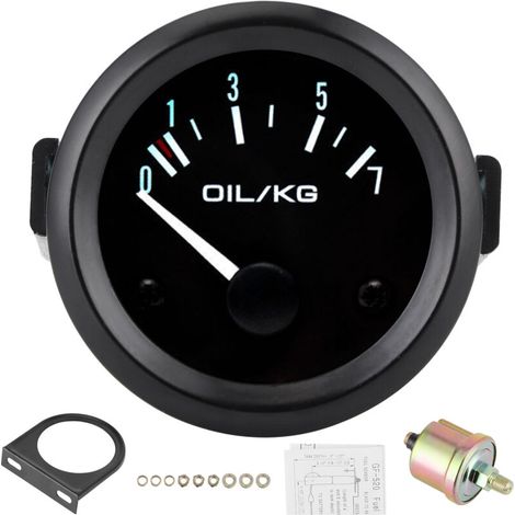 Universal 12V oil pressure gauge, 0.7 kg/cm², 52mm diameter, car instrument with sensor, white LED light (1/5)