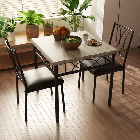 Ensemble table à manger 3 pièces – Table carrée avec 2 chaises rembourrées – Gris, MDF effet bois et structure acier (1/5)